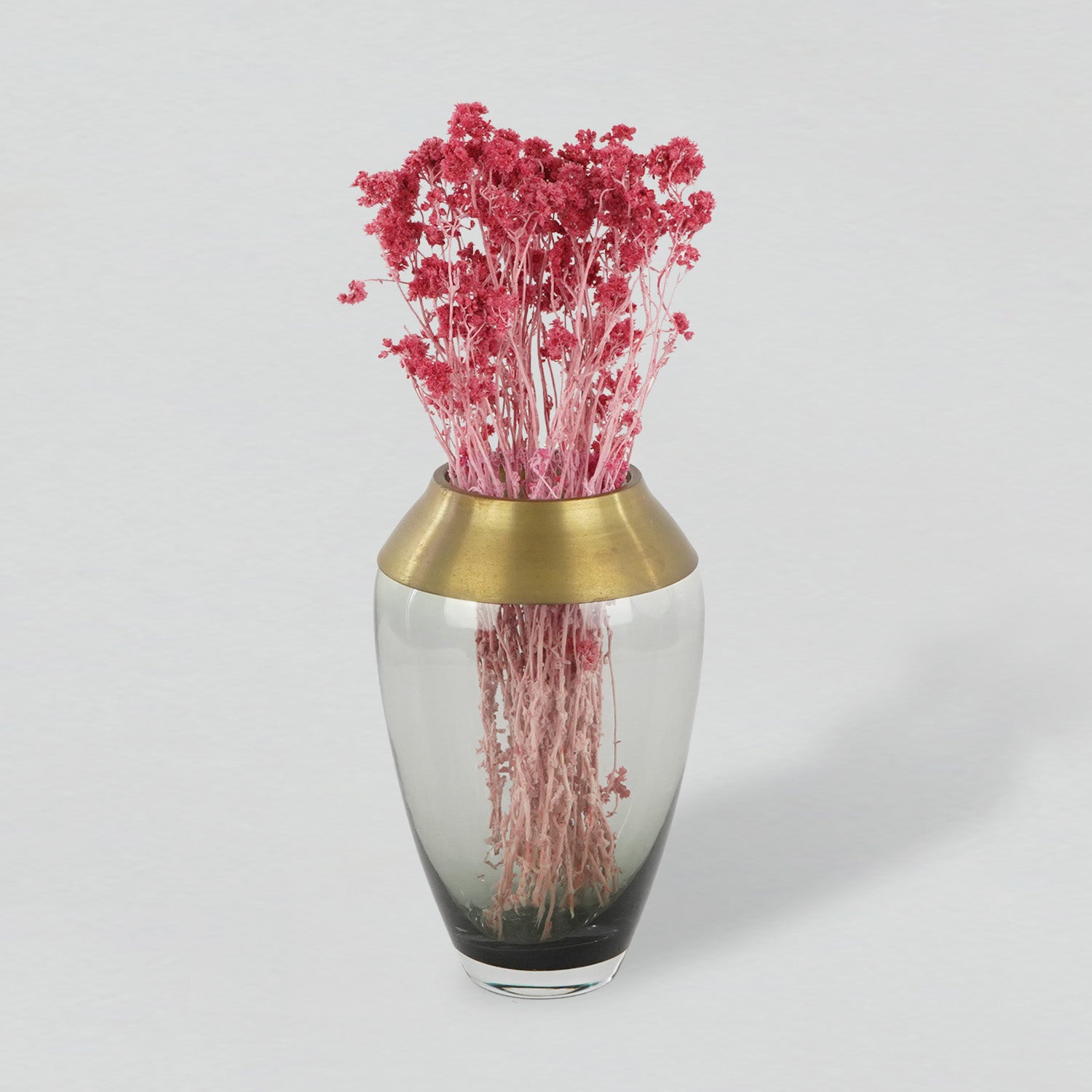 Red Crispum in a clear vase with gold rim