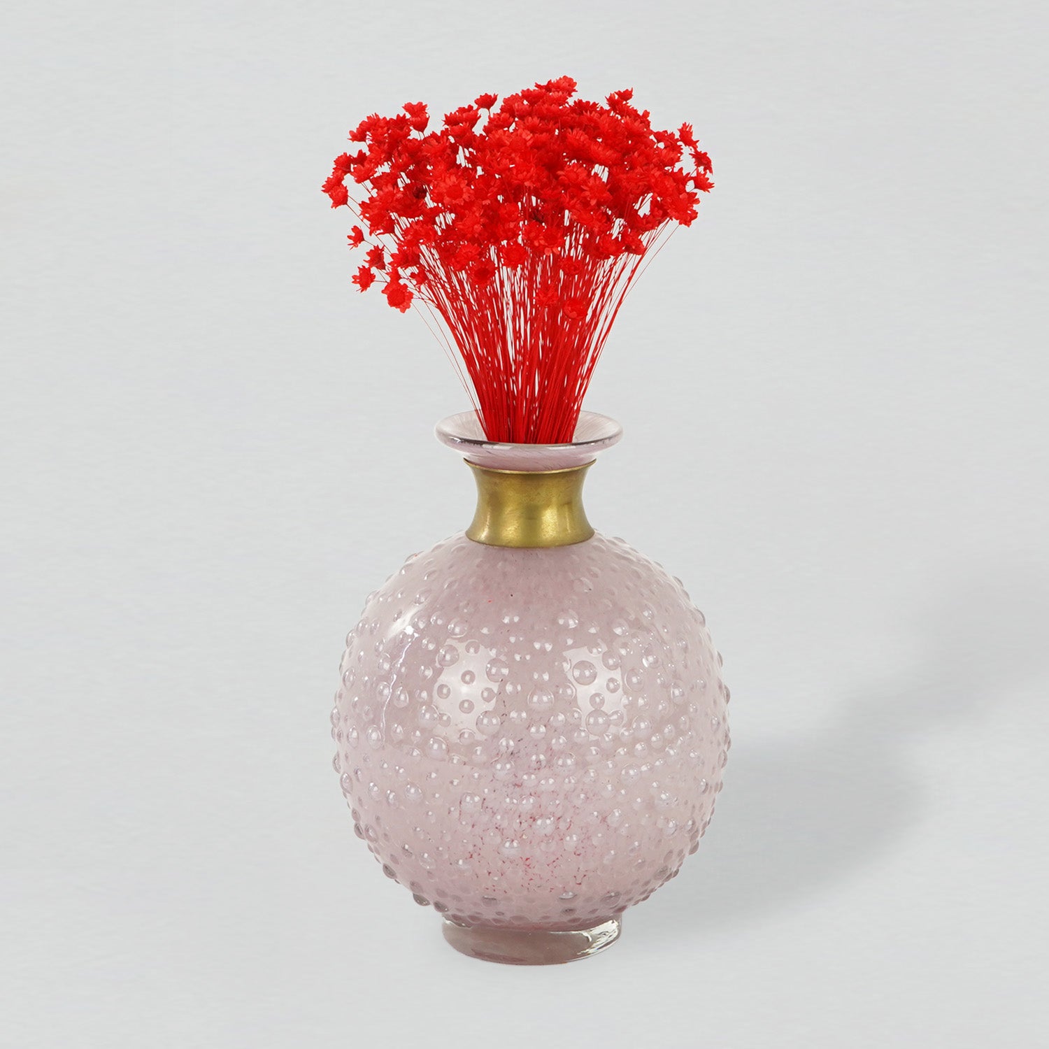 Red star flower blossom in a pink vase with gold detail